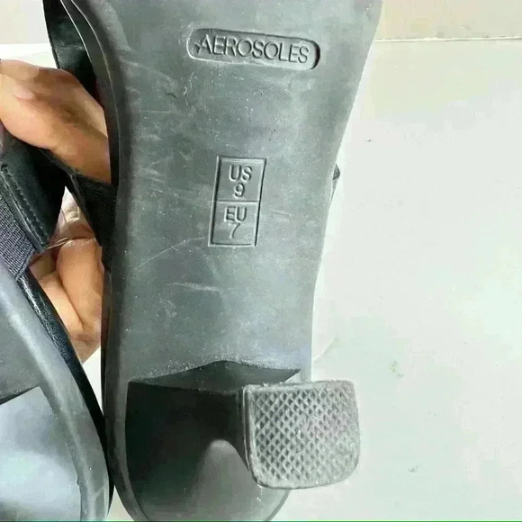 AEROSOLES  BLACK LEATHER BUCKLE SANDALS SLIP ON SIZE 9 - Picture 10 of 11